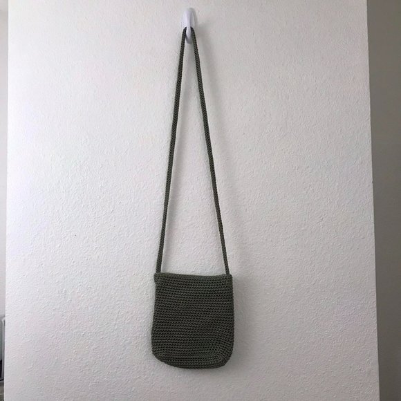 Vintage 90s green knit crossbody bag purse - Picture 2 of 4